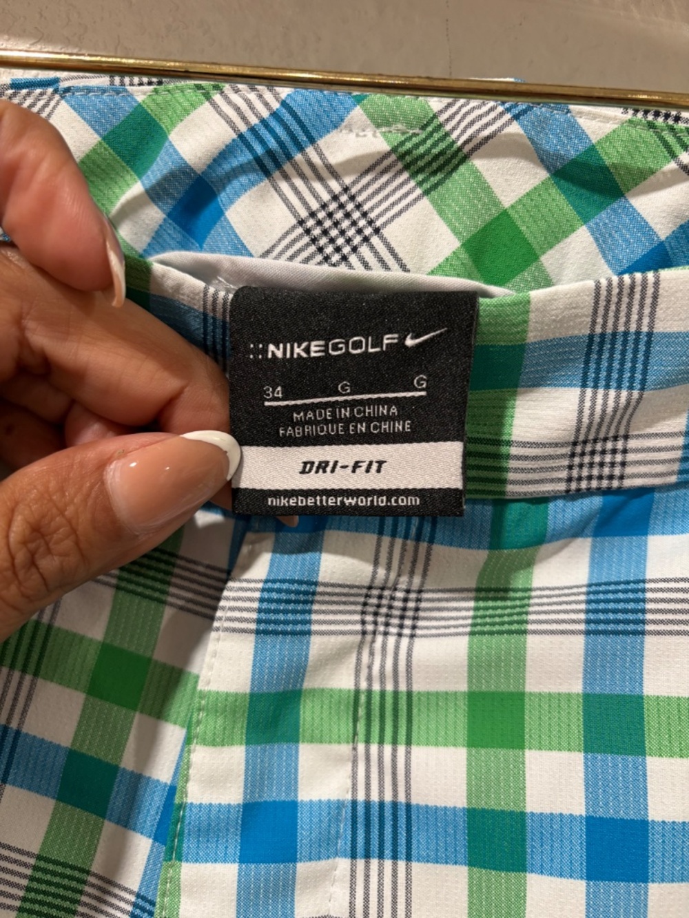 Nike Dri-Fit Chino Golf Performance Shorts Green Blue Plaid Men’s size 34 - Picture 4 of 7